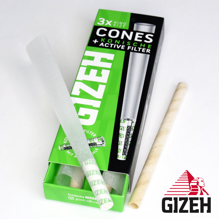 CÔNES GIZEH KING SIZE AVEC FILTRE AU CHARBON ACTIF (X 3)