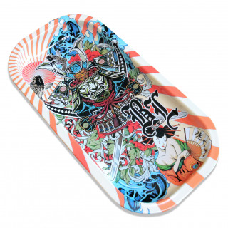 Plateau Black Leaf Samouraï – plateau de roulage en métal 20 × 10 cm