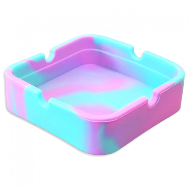 Cendrier en silicone rose & bleu – résistant à la chaleur, incassable.