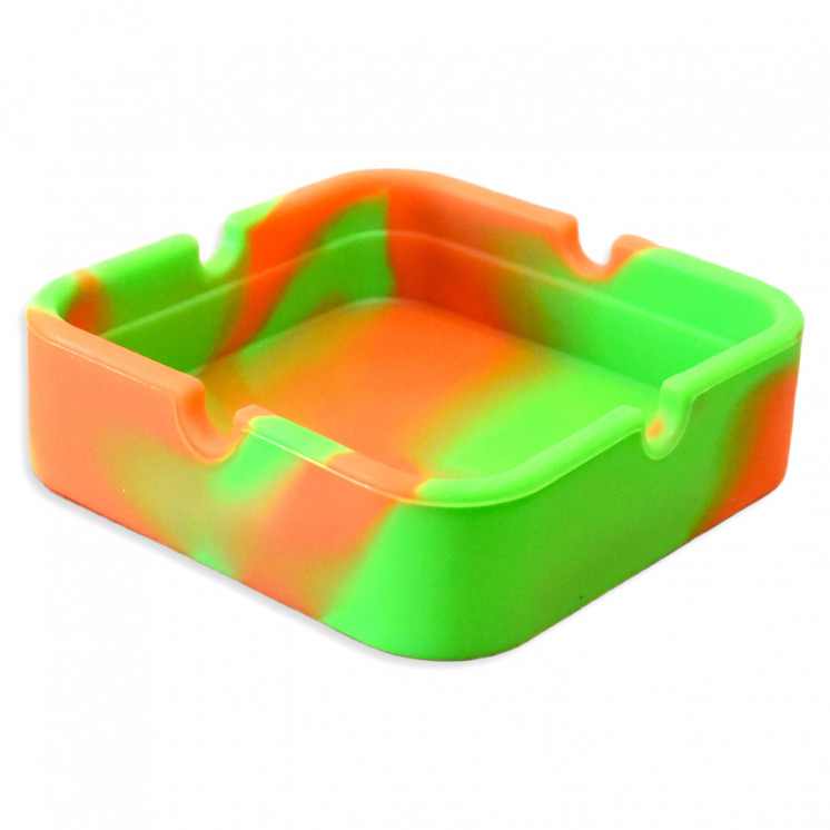 Cendrier en silicone orange & vert – résistant à la chaleur, incassable.