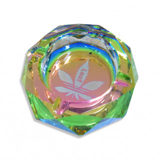 Cendrier en verre Aleaf taillé diamant – effet arc-en-ciel,