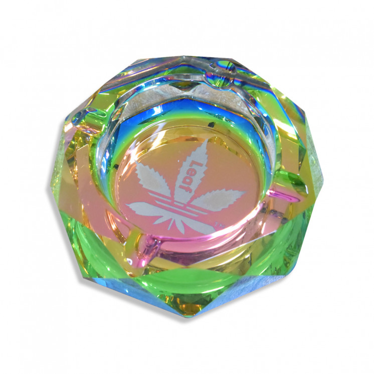 Cendrier en verre Aleaf taillé diamant – effet arc-en-ciel,