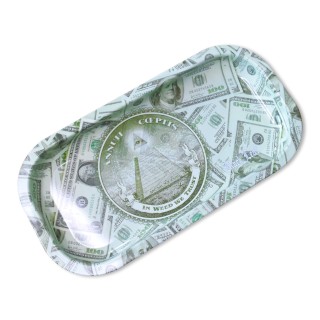 Plateau Black Leaf "In Weed We Trust"– plateau de roulage en métal 20 × 10 cm