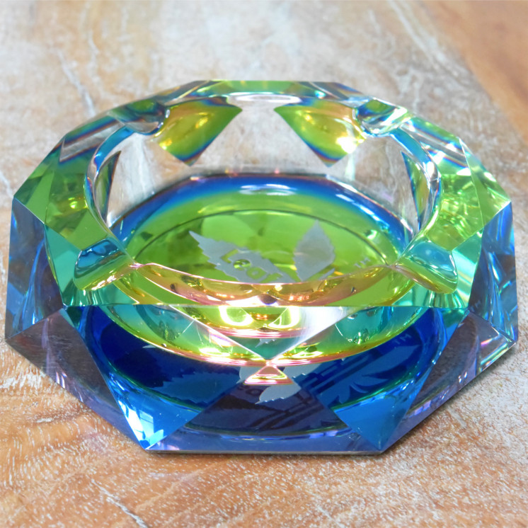 Cendrier en verre Aleaf taillé diamant – effet arc-en-ciel,