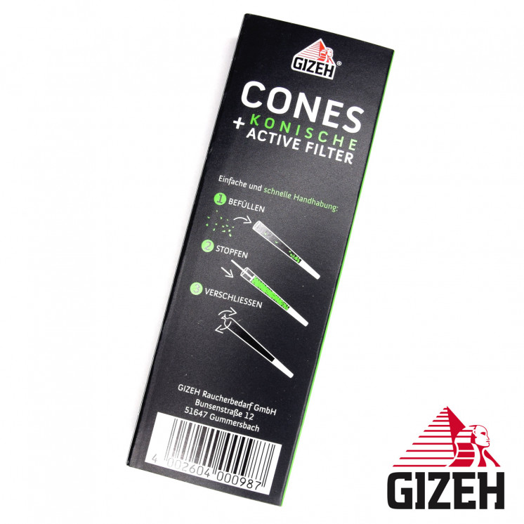 CÔNES GIZEH KING SIZE AVEC FILTRE AU CHARBON ACTIF (X 3)
